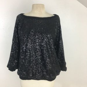Zara black sequin boat neck top medium zaraknit